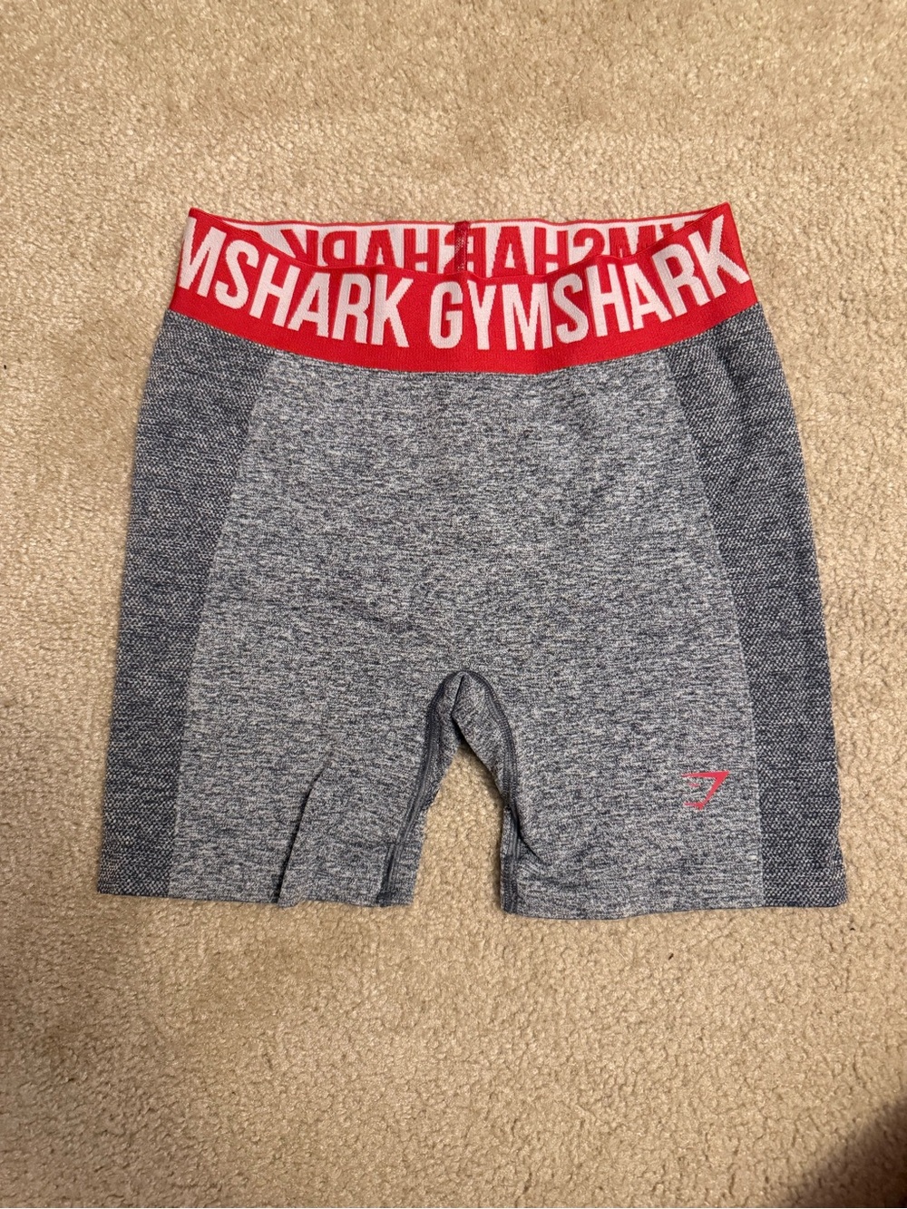 Gymshark Women’s Grey Seamless Training Shorts with Red Waistband